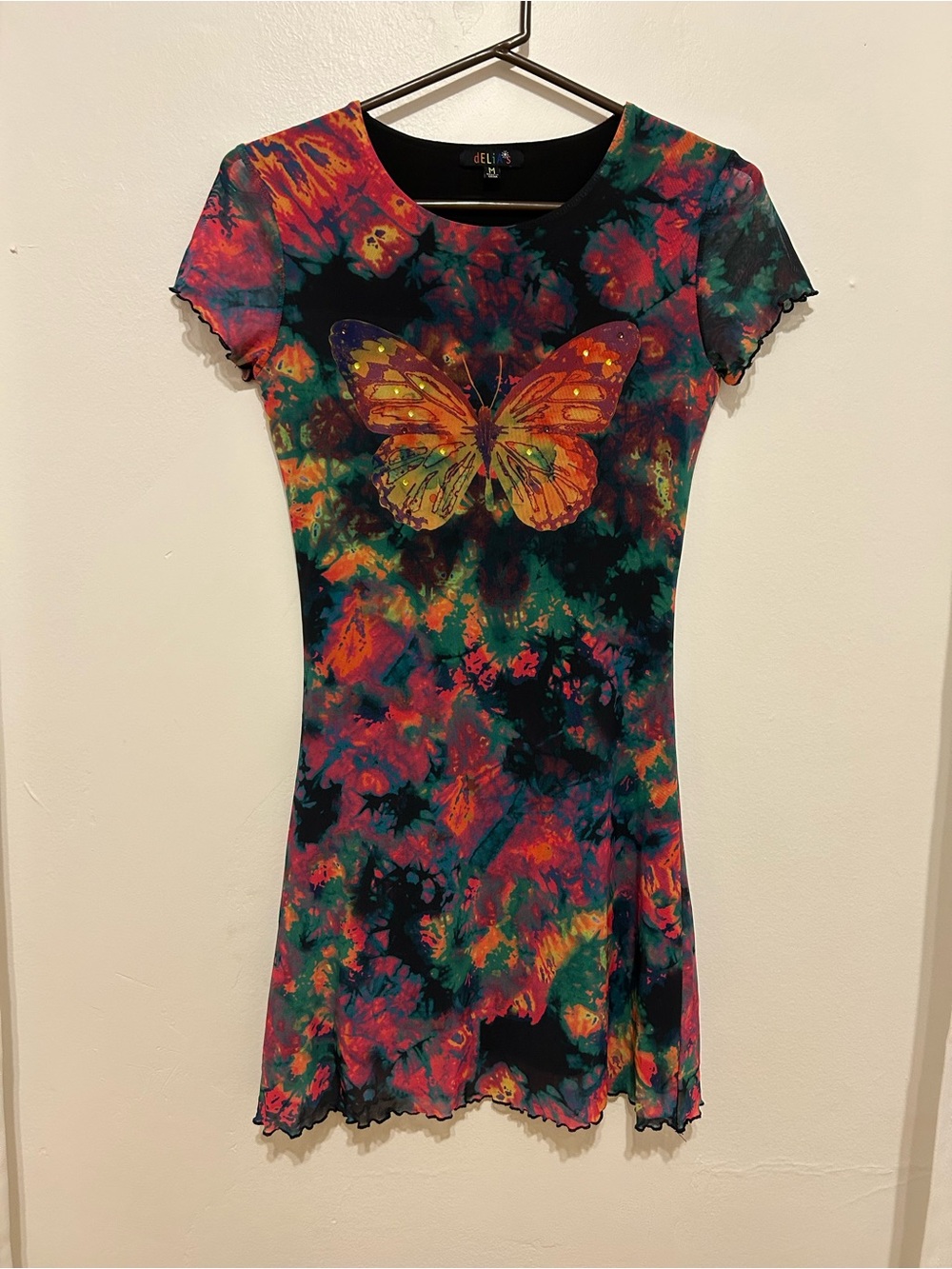 dELiA*s Tie-Dye Mini Dress with Butterfly Graphic - Black, Orange, Green, Pink
